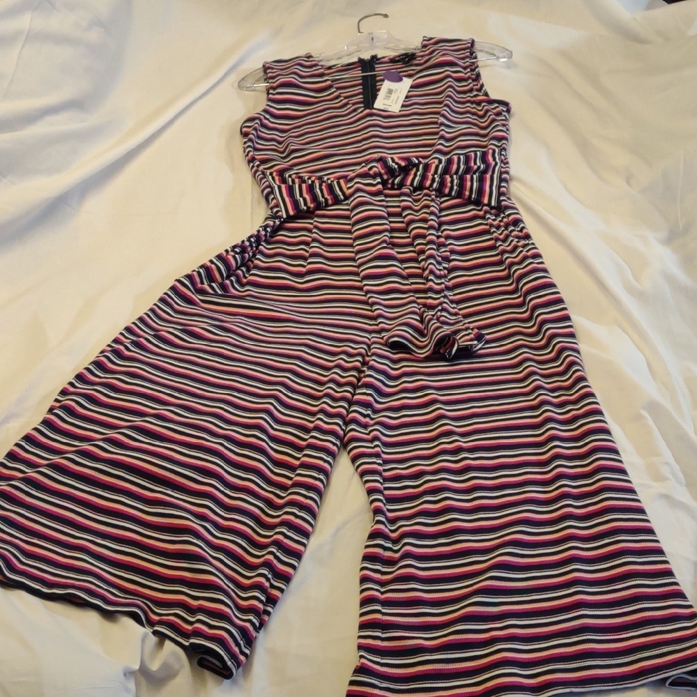 NWT a.n.a Multicolor Striped Sleeveless Belted Jumpsuit w/Pockets  - Size M